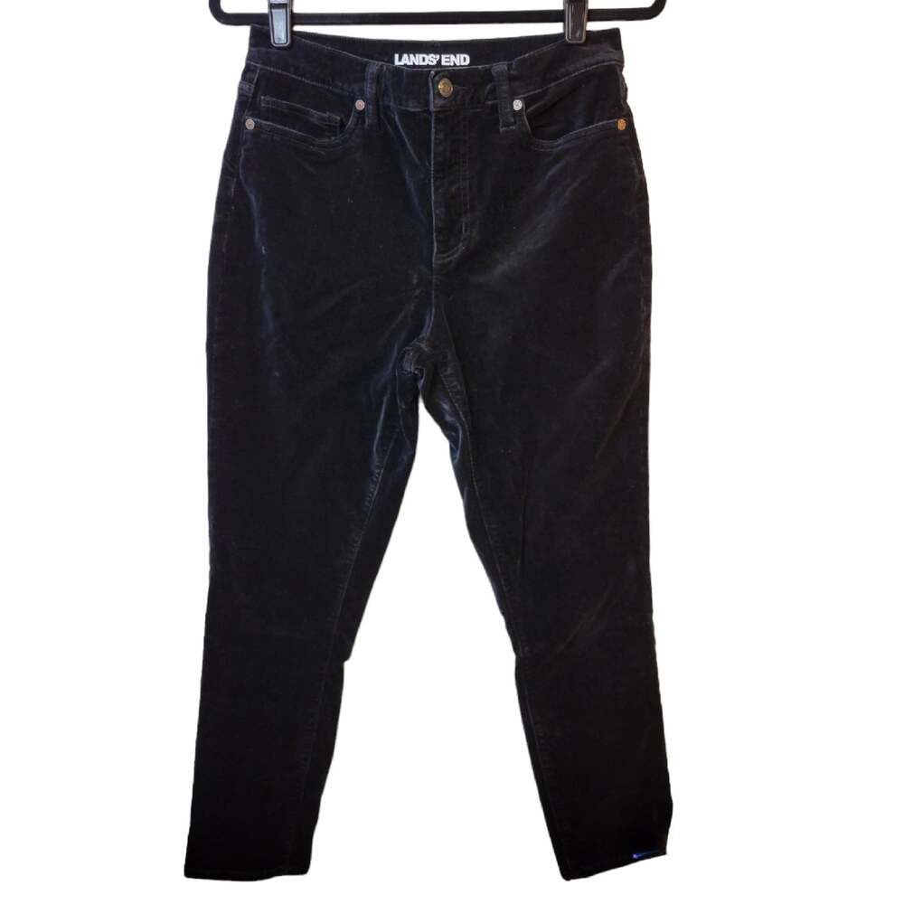 Lands End High Rise Slim Velvet Pants Women's 8 Festive Preppy Academia Classic
